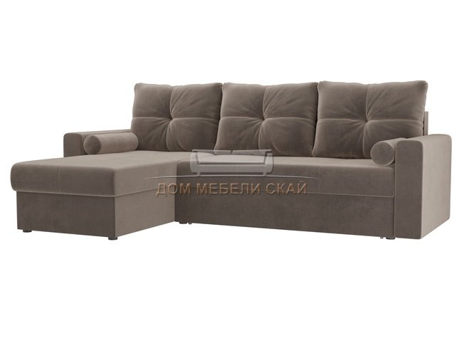 Угловой диван-кровать левый Верона, коричневый/велюр