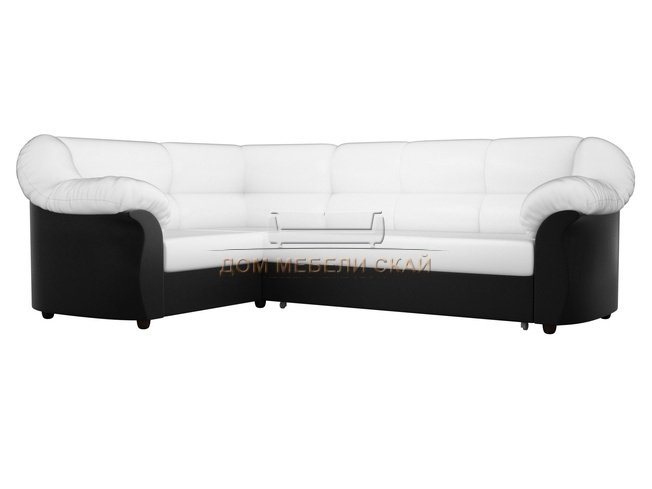 Угловой диван-кровать левый Карнелла, белый/черный/экокожа