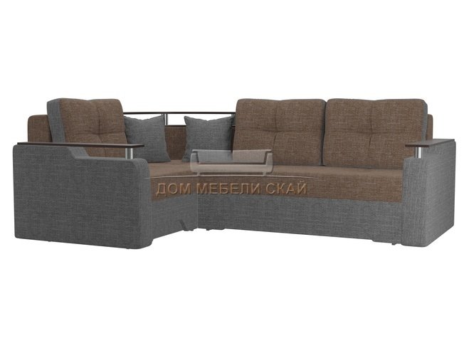 Угловой диван-кровать левый Комфорт, коричневый/серый/рогожка