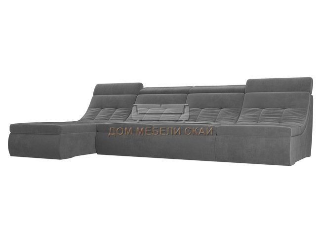 Угловой модульный диван-кровать левый Холидей Люкс, серый/велюр