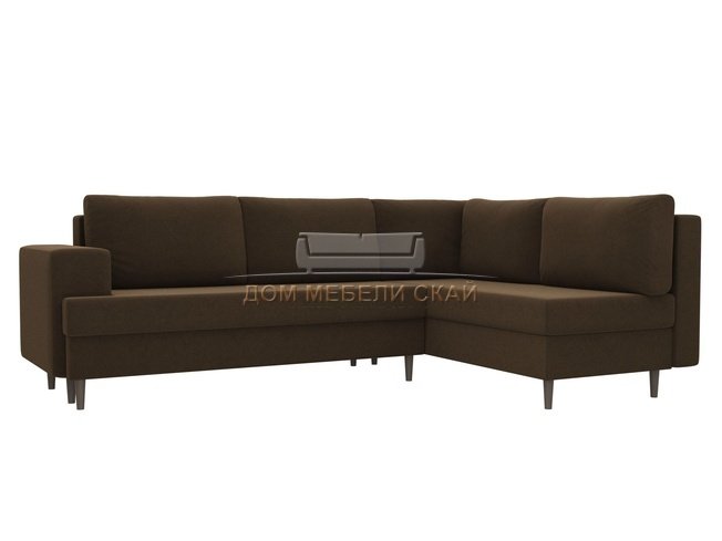Угловой диван-кровать правый Сильвана, коричневый/микровельвет